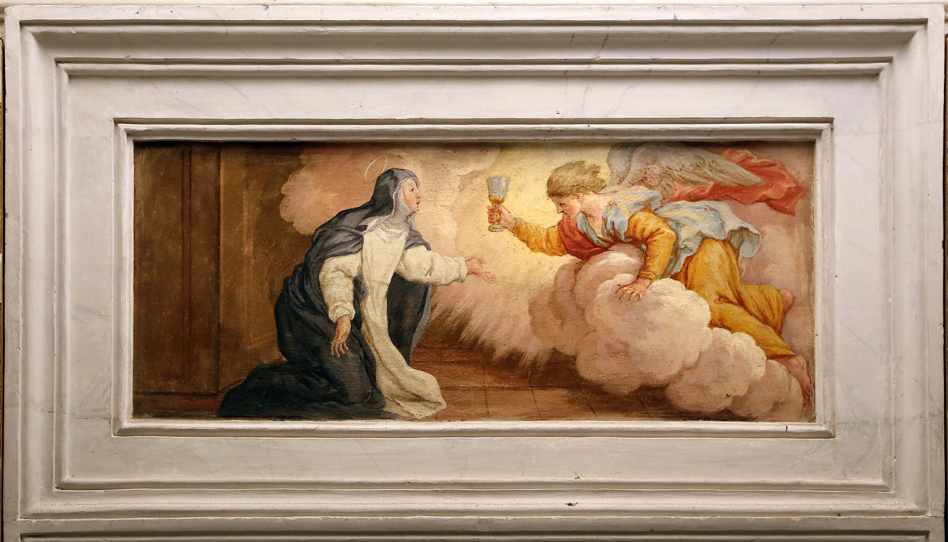 1889px Cella di santagnese di montepulciano con affreschi di nicola nasini 1704 13 agnese segni riceve il calice del sangue di cristo da un angelo